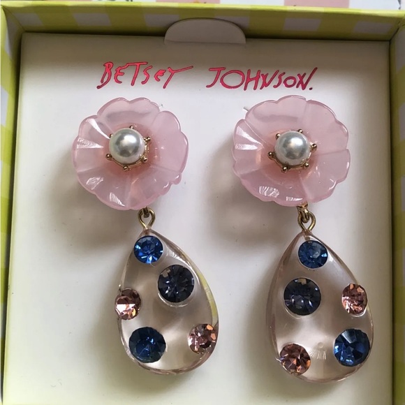 Betsey Johnson Enchanted Garden Flower & Teardrop Drop Earrings Crystal NIB - Picture 6 of 10